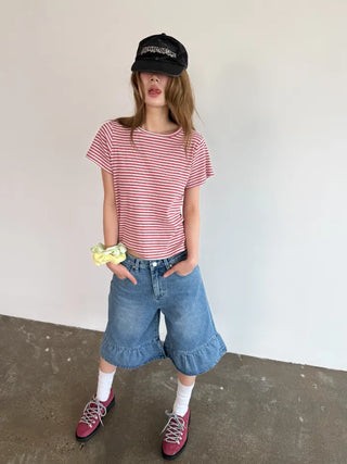 Denim frill Bermuda shorts