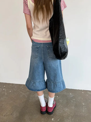 Denim frill Bermuda shorts