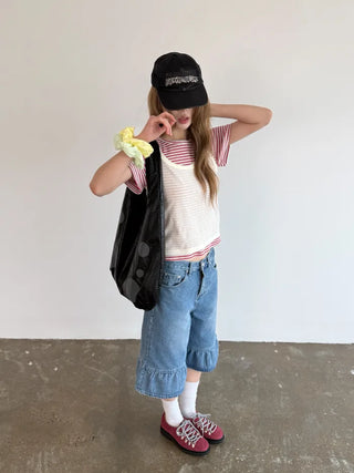 Denim frill Bermuda shorts