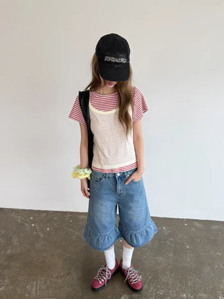 Denim frill Bermuda shorts