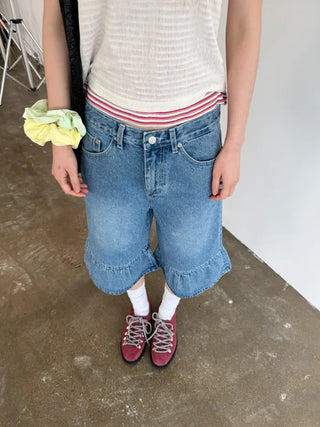Denim frill Bermuda shorts