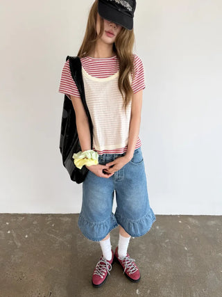 Denim frill Bermuda shorts