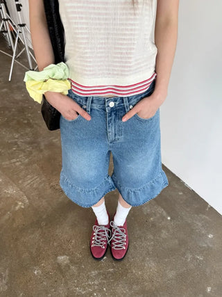 Denim frill Bermuda shorts