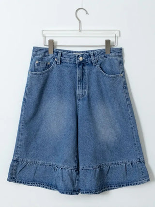 Denim frill Bermuda shorts