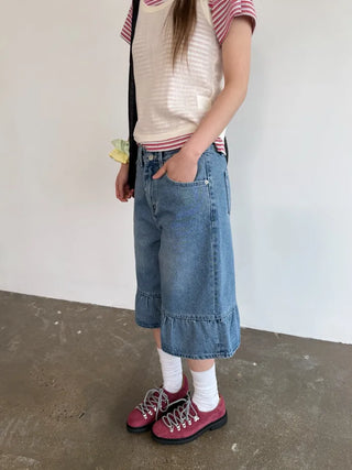 Denim frill Bermuda shorts