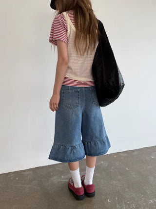 Denim frill Bermuda shorts