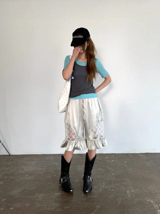[3 colors] Silky Frill Bermuda Pants
