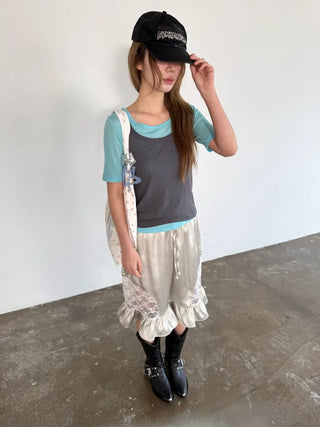 [3 colors] Silky Frill Bermuda Pants