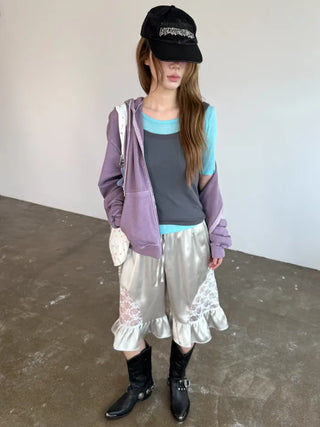 [3 colors] Silky Frill Bermuda Pants