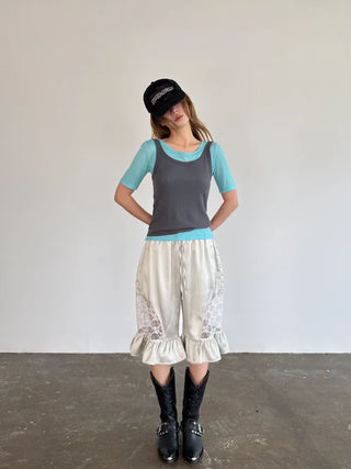[3 colors] Silky Frill Bermuda Pants