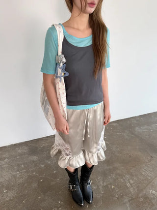 [3 colors] Silky Frill Bermuda Pants