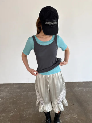 [3 colors] Silky Frill Bermuda Pants