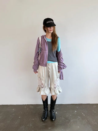 [3 colors] Silky Frill Bermuda Pants