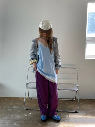 [3 colors] Side Lace Nylon Pants