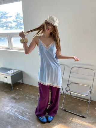 [3 colors] Side Lace Nylon Pants