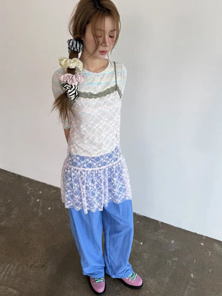 [3 colors] Side Lace Nylon Pants