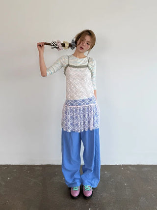 [3 colors] Side Lace Nylon Pants