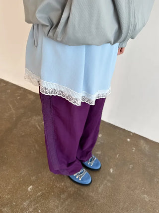 [3 colors] Side Lace Nylon Pants