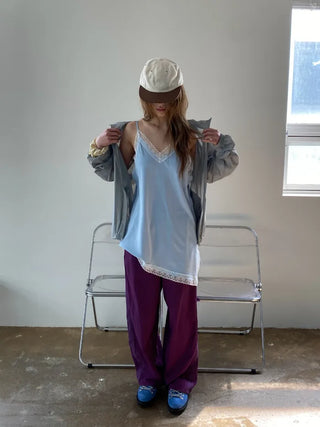 [3 colors] Side Lace Nylon Pants