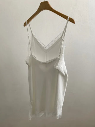 [3 colors] Asymmetrical Lace Slip Dress