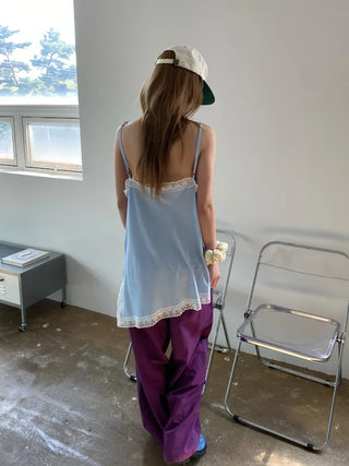 [3 colors] Asymmetrical Lace Slip Dress
