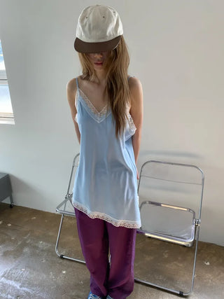 [3 colors] Asymmetrical Lace Slip Dress