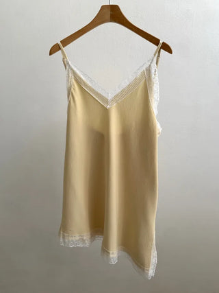 [3 colors] Asymmetrical Lace Slip Dress
