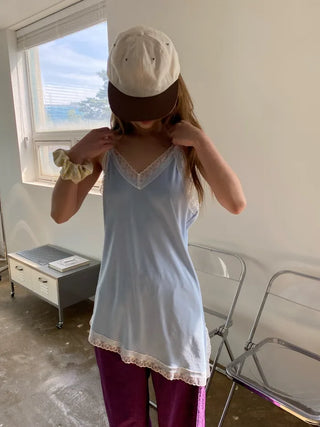[3 colors] Asymmetrical Lace Slip Dress