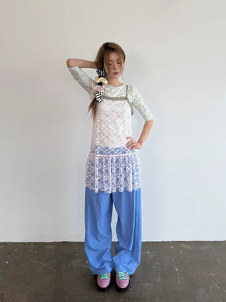 [3 colors] Lace Slip Layered Dress
