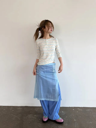 [3 colors] Shine Button Layered Skirt
