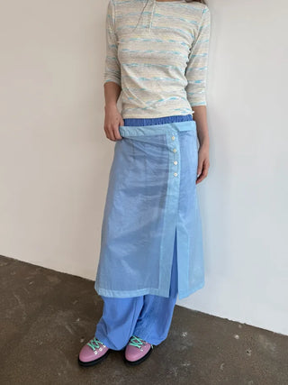 [3 colors] Shine Button Layered Skirt