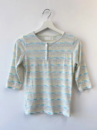 [2 colors] Patterned Henley Neck Tee
