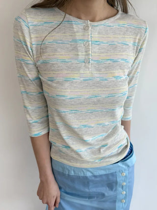 [2 colors] Patterned Henley Neck Tee