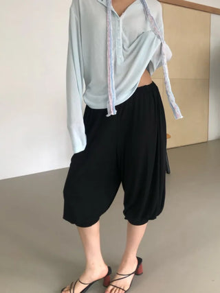 [2 colors] Cozy Shirring Capri Pants
