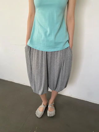 [2 colors] Cozy Shirring Capri Pants