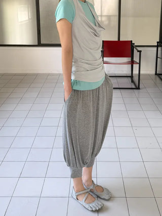 [2 colors] Cozy Shirring Capri Pants