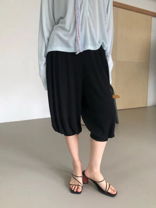 [2 colors] Cozy Shirring Capri Pants