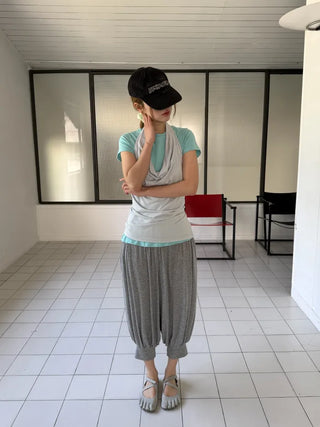 [2 colors] Cozy Shirring Capri Pants