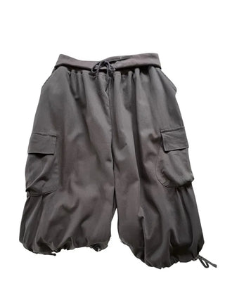[3 colors] Fold Shirring Cargo Capri Pants