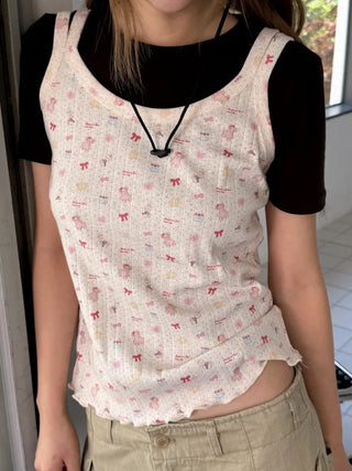 [2 colors] Ribbon strapless sleeveless top