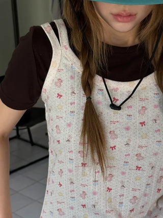 [2 colors] Ribbon strapless sleeveless top