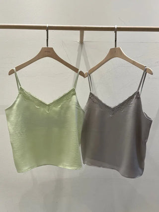 [2 colors] Satin Lace Top