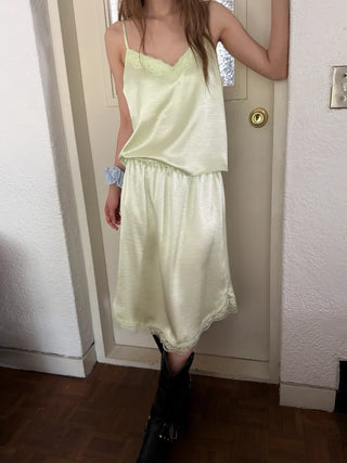 [2 colors] Satin Lace Top