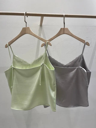 [2 colors] Satin Lace Top