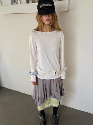 [2 colors] Satin Lace Midi Skirt