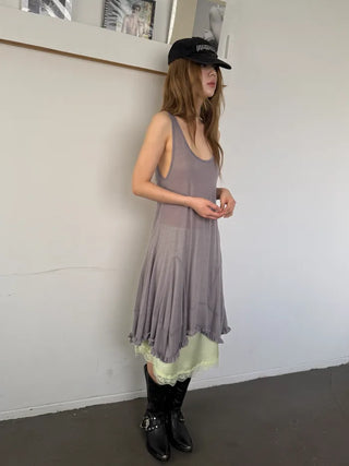 [2 colors] Satin Lace Midi Skirt
