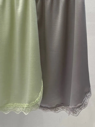 [2 colors] Satin Lace Midi Skirt