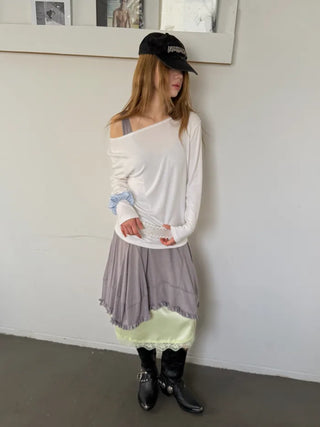 [2 colors] Satin Lace Midi Skirt