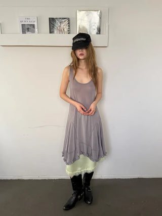 [2 colors] Satin Lace Midi Skirt