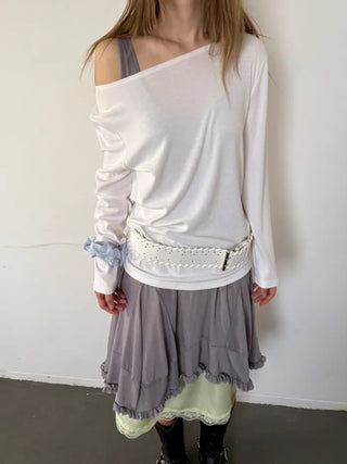 [2 colors] Satin Lace Midi Skirt